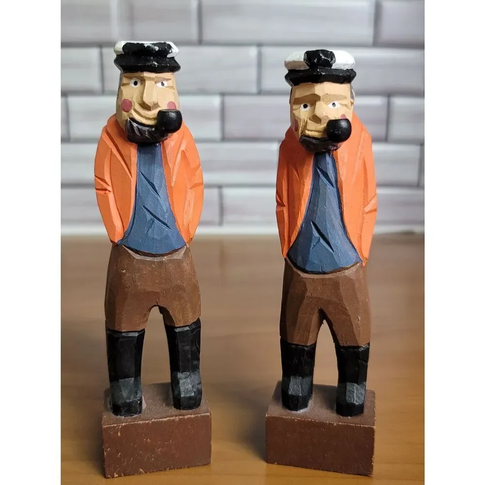 2 Wooden Carved Fisherman #A49